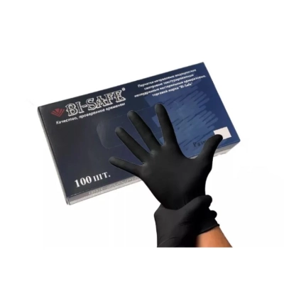 Перчатки нитриловые BI-SAFE (черные) S, M, XL №50/500