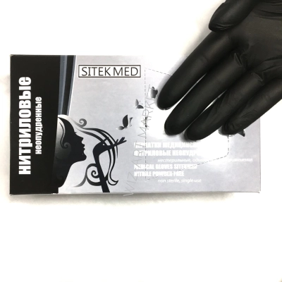 Перчатки нитриловые SitekMed ( черные ) XS, S, M  №50/500