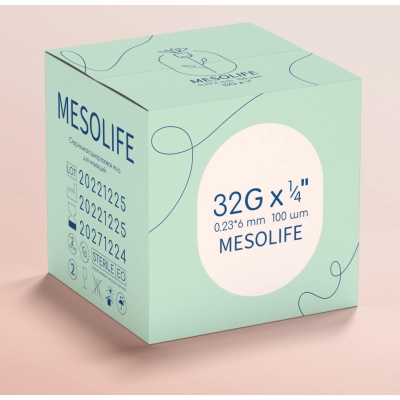Игла одноразовая медицинская инъекционная стерильная MESOLIFE 32G 0,23*6 мм