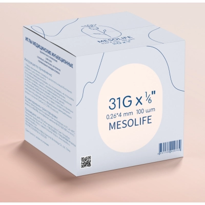 Игла одноразовая медицинская инъекционная стерильная MESOLIFE 31G 0,26*4мм