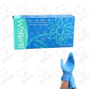 Перчатки нитриловые Blossom ( Блоссом) ,(голубые) 7гр, № 50/500