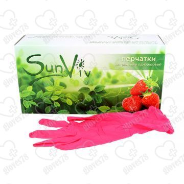  Перчатки нитриловые плотные SunViv (розовые)